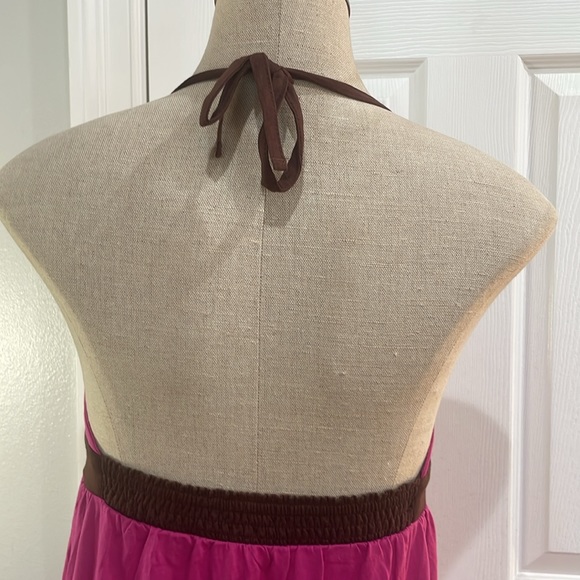Roxy Maxi sun dress long halter style summer color block pink brown women size M - Picture 8 of 16